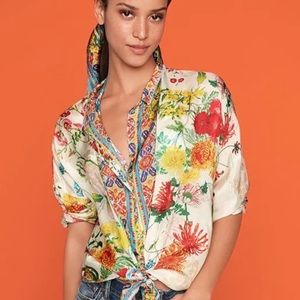 Johnny Was Jaffa Silk Button Down Blouse